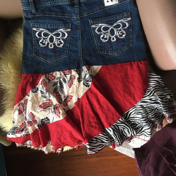 Early 2000s Y2K 725 originals patchwork zebra/floral print denim mini skirt - Picture 3 of 7